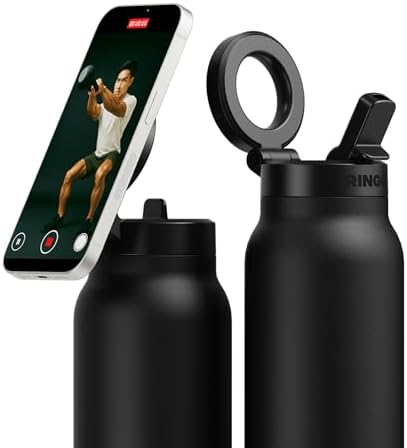 RINGO PRO Water Bottle with Magnetic Phone Mount & Sip Straw Lid - Insulated Stainless Steel Bottle for Workouts, Content Creation, Navigation & Facetime on the Go, 12Hrs Hot/24Hrs Cold Black-24oz|B0FHPS133K