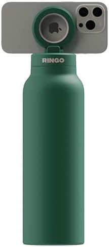 RINGO PRO Water Bottle with Magnetic Phone Mount & Sip Straw Lid - Insulated Stainless Steel Bottle for Workouts, Content Creation, Navigation & Facetime on the Go, 12Hrs Hot/24Hrs Cold Green-24oz|B0FHQ5SZ3P