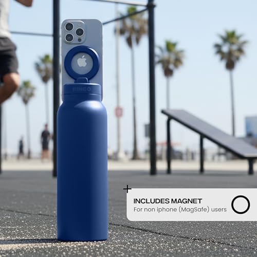RINGO PRO Water Bottle with Magnetic Phone Mount & Sip Straw Lid - Insulated Stainless Steel Bottle for Workouts, Content Creation, Navigation & Facetime on the Go, 12Hrs Hot/24Hrs Cold Blue 24oz|B0FHQ4ZCY1