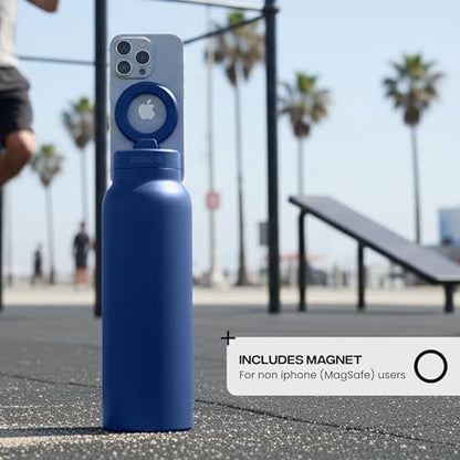 RINGO PRO Water Bottle with Magnetic Phone Mount & Sip Straw Lid - Insulated Stainless Steel Bottle for Workouts, Content Creation, Navigation & Facetime on the Go, 12Hrs Hot/24Hrs Cold Blue 24oz|B0FHQ4ZCY1