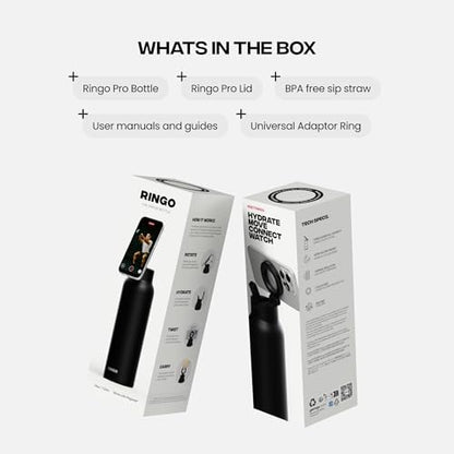 RINGO PRO Water Bottle with Magnetic Phone Mount & Sip Straw Lid - Insulated Stainless Steel Bottle for Workouts, Content Creation, Navigation & Facetime on the Go, 12Hrs Hot/24Hrs Cold Black-24oz|B0FHPS133K