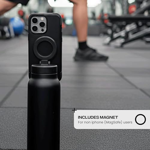 RINGO PRO Water Bottle with Magnetic Phone Mount & Sip Straw Lid - Insulated Stainless Steel Bottle for Workouts, Content Creation, Navigation & Facetime on the Go, 12Hrs Hot/24Hrs Cold Black-24oz|B0FHPS133K