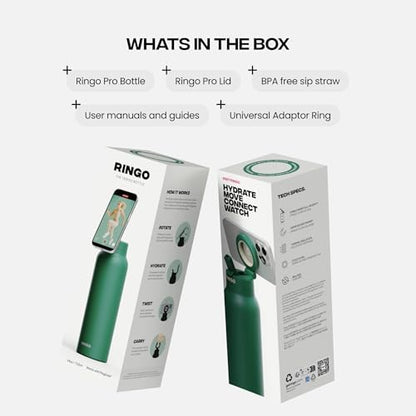 RINGO PRO Water Bottle with Magnetic Phone Mount & Sip Straw Lid - Insulated Stainless Steel Bottle for Workouts, Content Creation, Navigation & Facetime on the Go, 12Hrs Hot/24Hrs Cold Green-24oz|B0FHQ5SZ3P