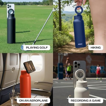 RINGO PRO Water Bottle with Magnetic Phone Mount & Sip Straw Lid - Insulated Stainless Steel Bottle for Workouts, Content Creation, Navigation & Facetime on the Go, 12Hrs Hot/24Hrs Cold Green-24oz|B0FHQ5SZ3P